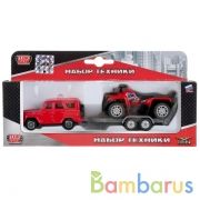 НАБОР ИЗ 2-Х ЕДИНИЦ "ТЕХНОПАРК" МЕТАЛЛ. УАЗ С ИНЕРЦ. КВАДРОЦИКЛОМ НА ПРИЦЕПЕ В КОР. в кор.2*72наб | фото №0