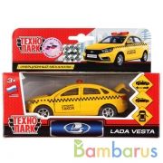 МАШИНА "ТЕХНОПАРК" МЕТАЛЛ. ИНЕРЦ. АВТОВАЗ. ЛАДА ВЕСТА ТАКСИ 12СМ, ОТКРЫВ. ДВЕРИ В КОР. в кор.2*24шт | фото №0