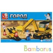 КОНСТРУКТОР ПЛАСТ." ЭКСКАВАТОР" С ФИГУРКАМИ И АКСЕСС., 106ДЕТ. В РУСС. КОР. 18*14*4СМ в кор.72шт | фото №0
