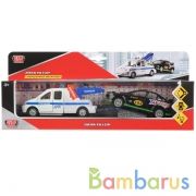 МАШИНА "ТЕХНОПАРК" МЕТАЛЛ. ИНЕРЦ. ЭВАКУАТОР ДПС С МАШИНКОЙ, СВЕТ+ЗВУК В РУСС. КОР. в кор.2*12шт | фото №0