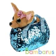 Мягкая игрушка собачка 15см в голубой сумочке из пайеток в пак. (русс. уп.) МОЙ ПИТОМЕЦ в кор.24шт | фото №0