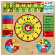 Игрушка деревянная вкладыш календарь и часы Буратино в кор.72шт | фото №0