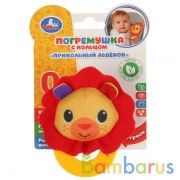 Текстильная игрушка погремушка на прорезывателе лев на карт. в пак. (русс. уп.) "Умка" в кор.420шт | фото №0