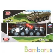 МОДЕЛЬ "ТЕХНОПАРК" МЕТАЛЛ. ИНЕРЦ. БТР, СВЕТ+ЗВУК, ОТКРЫВ. ЛЮК В РУСС. КОР. в кор.2*24шт | фото №0