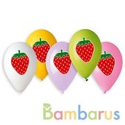 ШАРИК НАДУВНОЙ 14" С РИСУНКОМ КЛУБНИКА .2 ЦВЕТА УП-50ШТ | фото №0