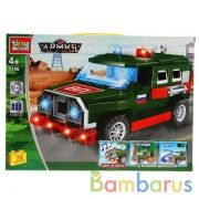 Конструктор "Город мастеров" армейский джип (свет, звук, мотор), 72дет. в русс. кор. в кор.2*24шт | фото №0