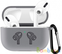 Чехол силиконовый для наушников Apple AirPods Pro с карабином (Серый) | фото №0