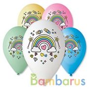 ШАРИК НАДУВНОЙ 12" С РИСУНКОМ ЕДИНОНОРОГ.РАДУГА 5 ЦВЕТОВ УП-25ШТ | фото №0