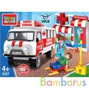 UAZ конструктор uaz-452: СКОРАЯ ПОМОЩЬ в больнице, 116 дет. Город мастеров в кор.80шт | фото №0