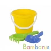 ПЕСОЧНЫЙ НАБОР 3ПР.( ВЕДРО БОЛЬШОЕ, ГРАБЛИ-СИТЕЧКО L25СМ, СОВОК L26СМ) в кор.20шт | фото №0