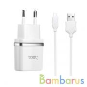 Сетевой адаптер HOCO C12 Smart dual USB (Lightning cable) Charger set (White) | фото №0