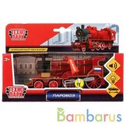 ПАРОВОЗ "ТЕХНОПАРК" "КРАСНАЯ СТРЕЛА" 14СМ МЕТАЛЛ. ИНЕРЦ. СВЕТ+ЗВУК В РУСС. КОР. в кор.2*24шт | фото №0