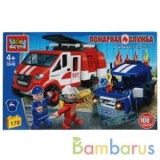 Группа ГАЗ конструктор пожарник тушит полицейскую машину, 176 дет. Город мастеров в кор.2*18шт | фото №0