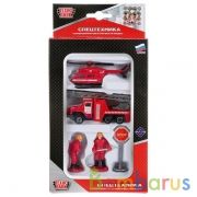 НАБОР "ТЕХНОПАРК" ПОЖАРНАЯ ТЕХНИКА, МЕТАЛЛ. МАШИНА УРАЛ+ВЕРТОЛЕТ+АКСЕСС. В РУСС. КОР. в кор.2*24шт | фото №0