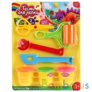 Набор теста для лепки MultiArt (3 цв теста, ножницы, валик, лопатка, нож) на блистере в кор.2*30шт | фото №0