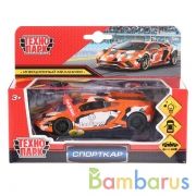 Машина металл свет-звук "спорткар" 12см, откр.двери, инерц., оранжевый в кор. Технопарк в кор.2*36шт | фото №0