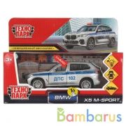 Машина металл свет-звук bmw X5 M-SPORT ПОЛИЦИЯ 12 см, двер, баг, кор. Технопарк в кор.2*36шт | фото №0