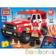 UAZ конструктор uaz HUNTER ПОЖАРНАЯ СЛУЖБА, 53 дет. (легко собрать) Город мастеров в кор.80шт | фото №0