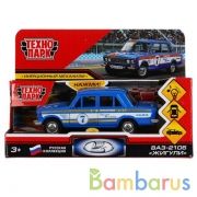 Машина металл свет-звук "ваз-2106 жигули спорт" 12см, инерц., синий в кор. Технопарк в кор.2*36шт | фото №0