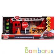 Машина свет+звук "пожарная машина" 23см, пластик, инерц., светофор+знаки в кор Технопарк в кор2*12шт | фото №0