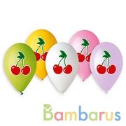 ШАРИК НАДУВНОЙ 14" С РИСУНКОМ ВИШНЯ .4 ЦВЕТА УП-25ШТ | фото №0