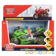 Модель пластик свет-звук СУПЕРБАЙК 13,5 см, поднож., руль, ассорт. кор. Технопарк в кор.5*48шт | фото №0