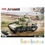 Конструктор пласт. танк с фигуркой, 463дет. в русс. кор. в кор.16шт | фото №0