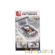 КОНСТРУКТОР ПЛАСТ. ВОЕННЫЙ КАТЕР С ФИГУРКОЙ, 97ДЕТ. В РУСС. КОР. в кор.72шт | фото №0