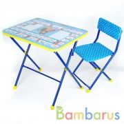 НАБОР ДЕТСКОЙ МЕБЕЛИ "АЗБУКА 2. МАША И МЕДВЕДЬ" (СТОЛ+МЯГК. СТУЛ) ЦВЕТ СИНИЙ  в кор.1шт | фото №0