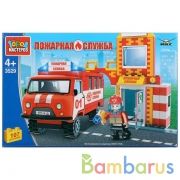 Конструктор "Город мастеров" пожарная станция с уазом, с фигуркой, 107дет. в русс. кор. в кор.36шт | фото №0