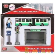 НАБОР "ТЕХНОПАРК" МЕТАЛЛ. АВТОБУС 12СМ С ОСТАНОВКОЙ, С ФИГУРКОЙ И АКСЕСС. В РУСС. КОР. в кор.2*24шт | фото №0