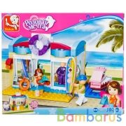 Конструктор пласт. пляжный магазин с фигурками, 180дет. в русс. кор. 28*23*4,5см в кор.32шт | фото №0