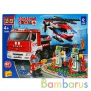 Конструктор "Город мастеров" пожарный камаз перевозчик с вертолетом, 191дет. в русс кор. в кор.2*8шт | фото №0
