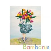 МОЗАИКА ИЗ ПАЙЕТОК НА ХОЛСТЕ "ДЕВУШКА С БУКЕТОМ" в кор.7шт | фото №0