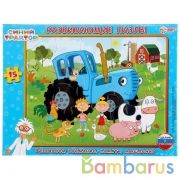 Развивающие пазлы в рамке Синий трактор. 15Д. 30*22*0,5см. Умные игры в кор.50шт | фото №0