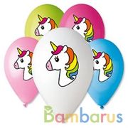 ШАРИК НАДУВНОЙ 12" С РИСУНКОМ ЕДИНОНОРОГ.ГОЛОВА 5 ЦВЕТОВ УП-25ШТ | фото №0