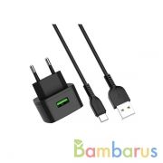 Сетевой адаптер HOCO C70A Cutting-edge single port QC3.0 charger set (Type-C) (Black) | фото №0