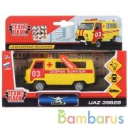 Машина металл свет-звук UAZ 39625 СКОРАЯ ПОМОЩЬ, 11см, дв., баг., инер.,кор. Технопарк в кор.2*24шт | фото №0