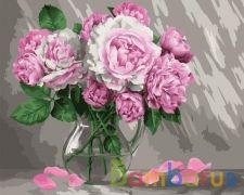 РИСОВАНИЕ ПО НОМЕРАМ НА ХОЛСТЕ, РОСКОШНЫЕ ПИОНЫ, РАЗМЕР 40*50 в кор.22шт | фото №0