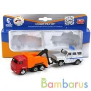 НАБОР МАШИН "ТЕХНОПАРК" МЕТАЛЛ. КАМАЗ ЭВАКУАТОР 7,5СМ + УАЗ ХАНТЕР 7,5СМ В РУСС. КОР. в кор.2*72шт | фото №0