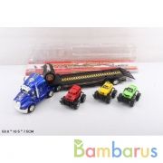 Трейлер инерц. с 3-мя машинками, цвет в ассорт. в пласт. в кор.2*30шт | фото №0