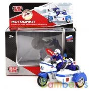 Машина металл свет-звук мотоцил с люлькой милиция,  9,5 см, инерц., кор. Технопарк в кор.2*24шт | фото №0