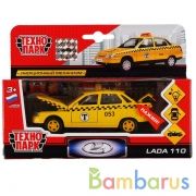 Машина металл свет-звук LADA 110 ТАКСИ, 12 см, дв., капот, баг., инерц. кор. Технопарк в кор.2*24шт | фото №0