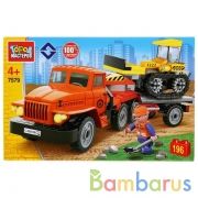 Конструктор "Город мастеров" урал: перевозчик с бульдозером, с фигуркой, 196дет. в кор.2*18шт | фото №0