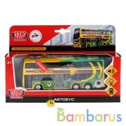 АВТОБУС "ТЕХНОПАРК" МЕТАЛЛ. ИНЕРЦ. СВЕТ+ЗВУК, ОТКРЫВ. ДВЕРИ В РУСС. КОР. 16СМ в кор.2*24шт | фото №0