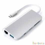 Переходник Satechi Aluminum. Порты USB Type-C Power Delivery (49W), 3хUSB, 4K HDMI (30Hz), 4K mini DisplayPort (30Hz),micro/SD (Серебряный) | фото №0