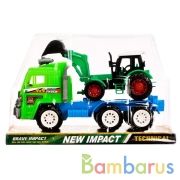 Грузовик инерц. с трактором, цвет в ассорт. в пласт. 26*11*16см в кор.2*36шт | фото №0