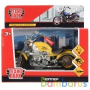 Машина на бат. свет+звук Чоппер пластик 17 см, выдвиж. поднож., вращ. руль Технопарк в кор.4*36шт | фото №0