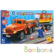 Конструктор "Город мастеров" урал перевозчик с трамваем, 186дет. в русс. кор. в кор.2*18шт | фото №0