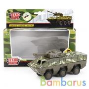 Машина металл БРОНЕВИК, 15 см, двери, башня вращ. 360 гр., инерц., кор. Технопарк в кор.2*24шт | фото №0